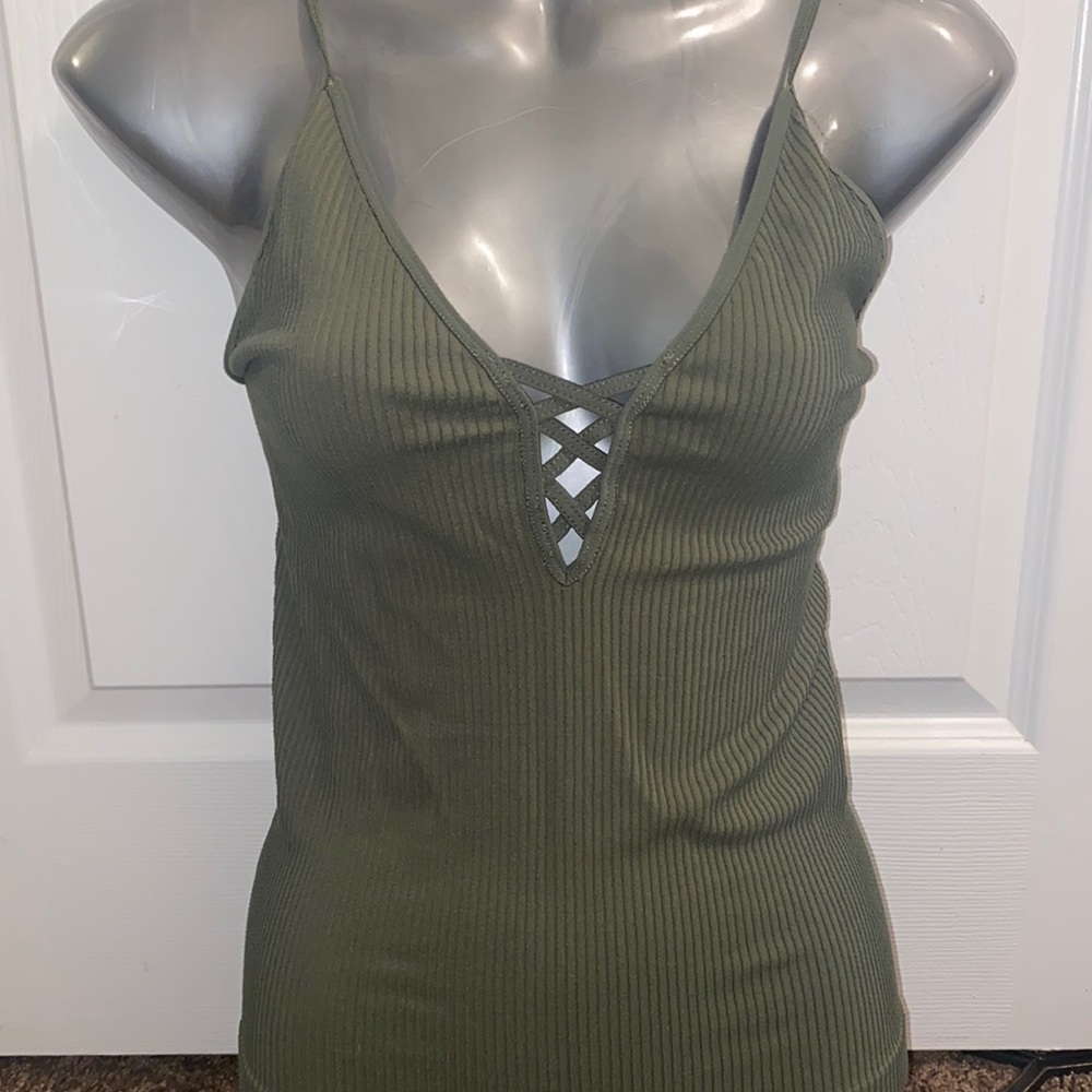 Free People cross cross army green Cami tank